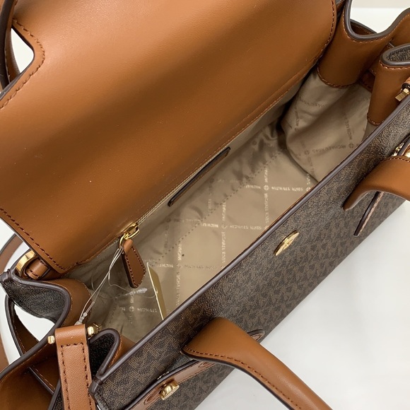 MICHAEL KORS CARMEN MEDIUM FLAP SATCHEL BROWN SIGNATURE COLOR - Picture 5 of 16